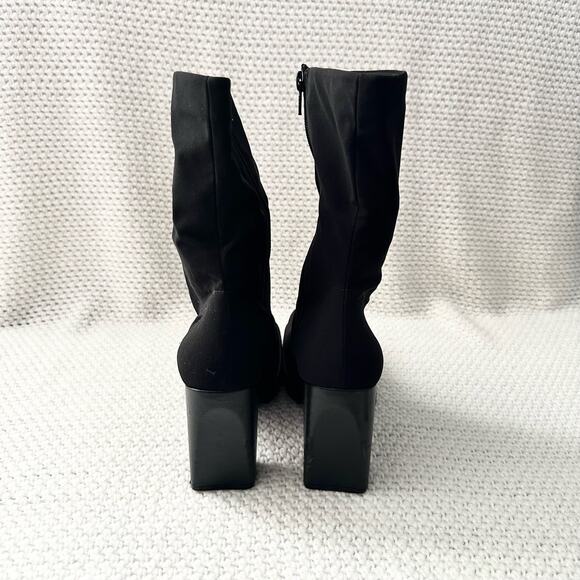 Mia Vintage Black Nylon Stretch Square Toe Platform 90s Y2K Mid Calf Boots 9 - Picture 6 of 13